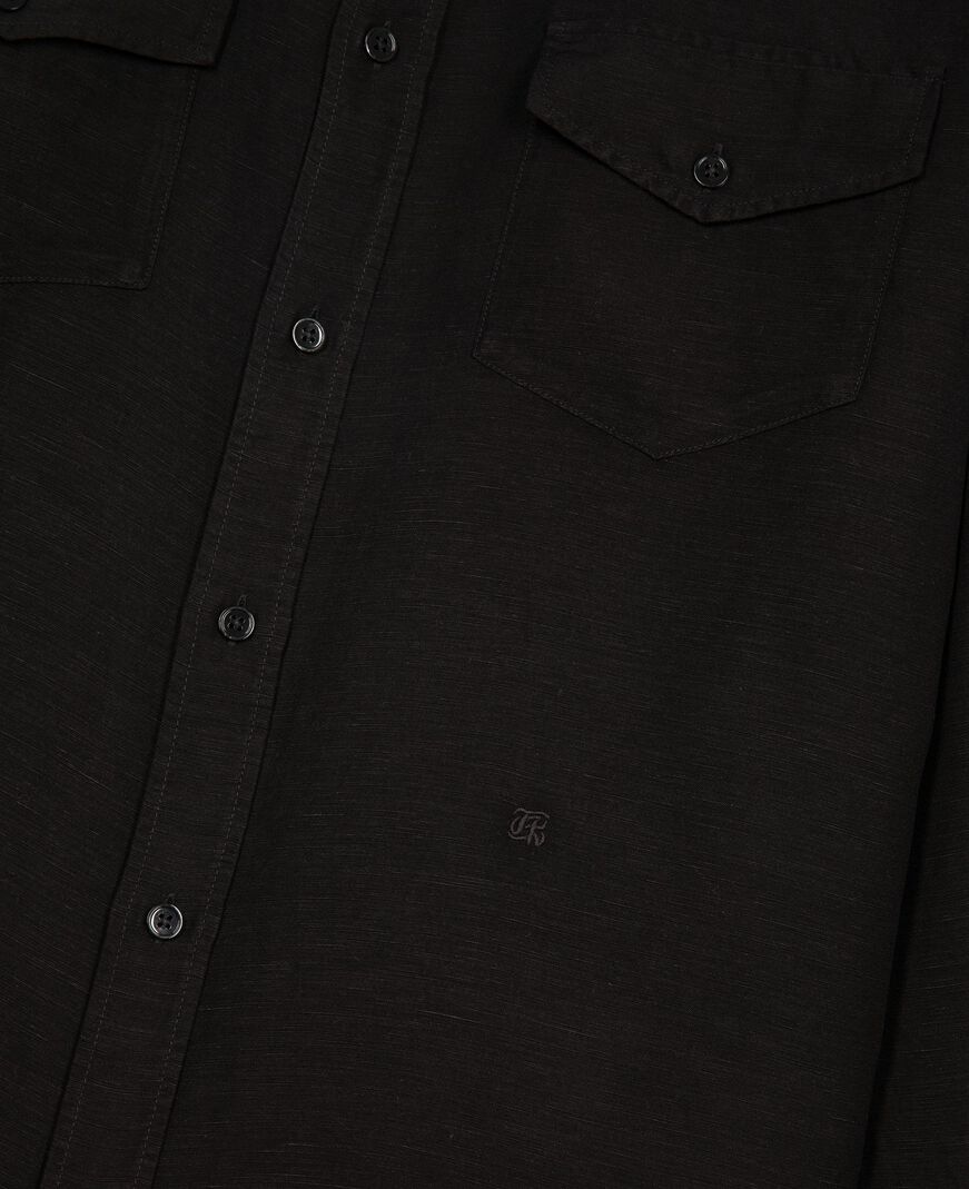 The Kooples HOMME BLACK chemise en mix lin noire