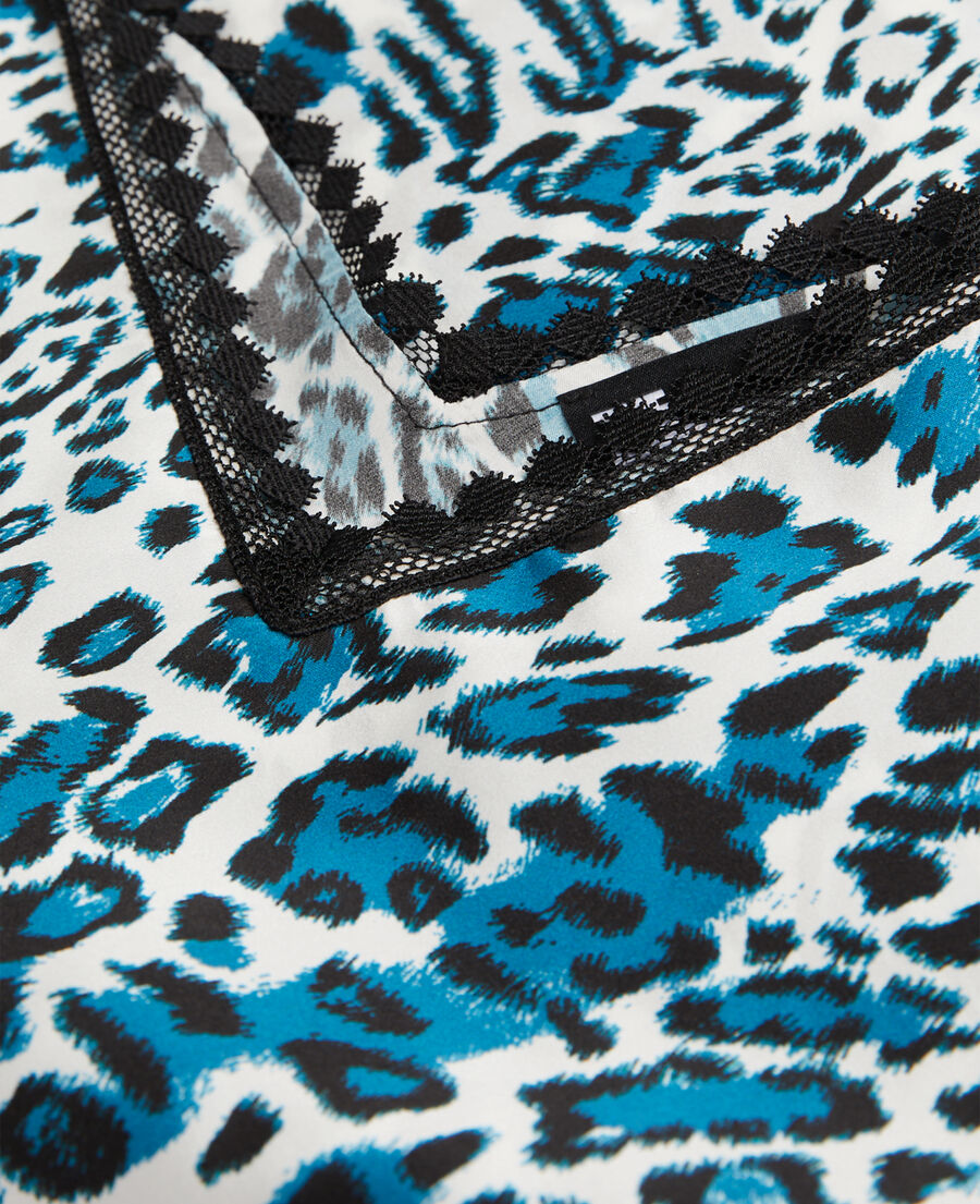 The Kooples FEMME BLUE WHITE caraco imprimé en soie avec détails en dentelle