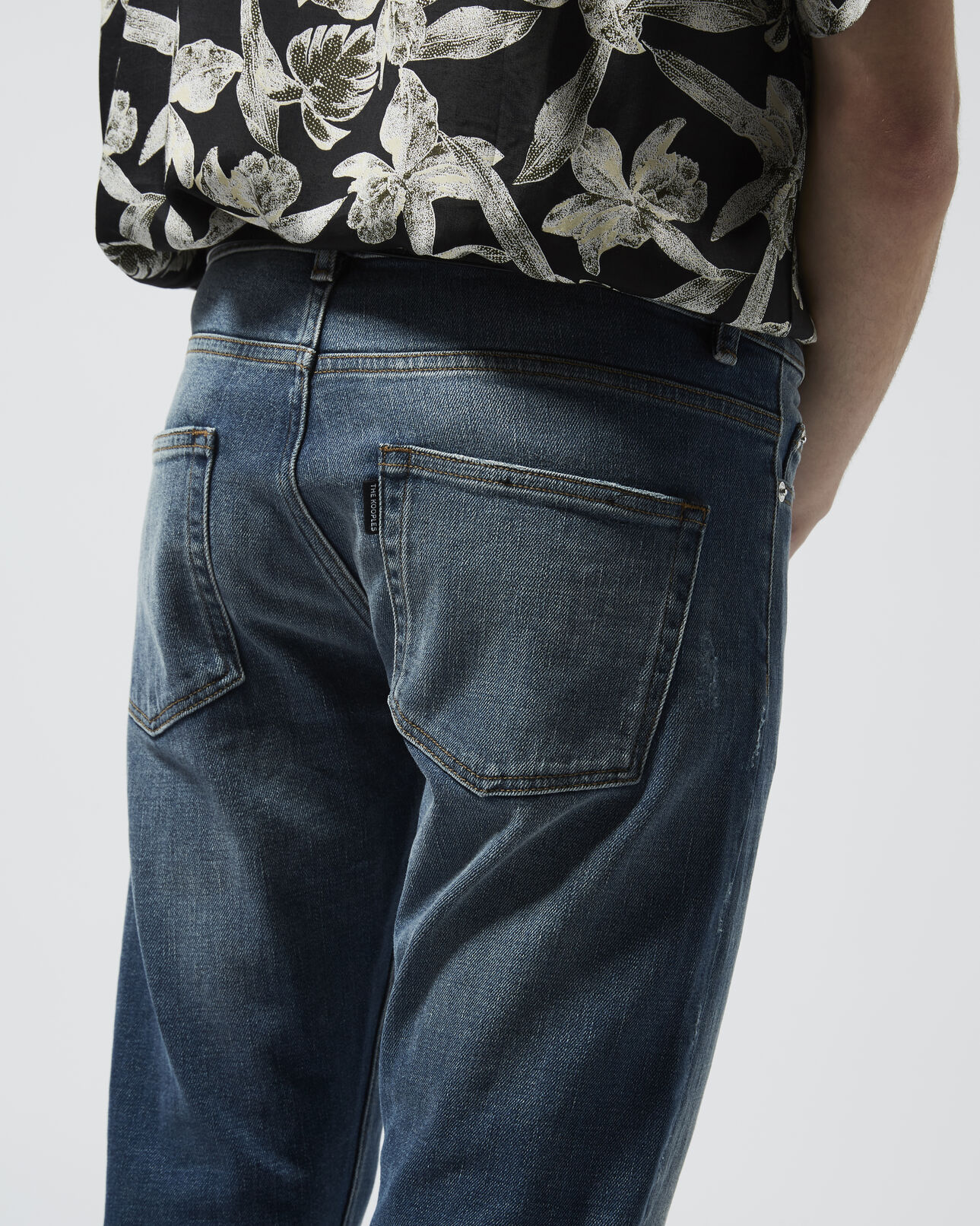 The Kooples MEN BLUE DENIM faded ripped blue jeans with leather tag