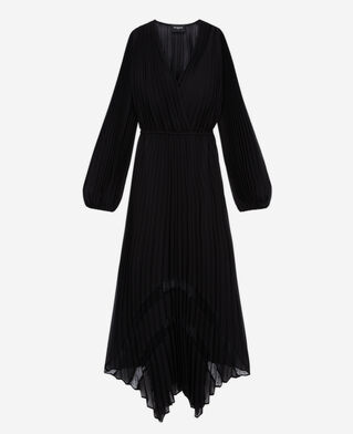 The Kooples FEMME BLACK robe longue plissée avec dentelle noire