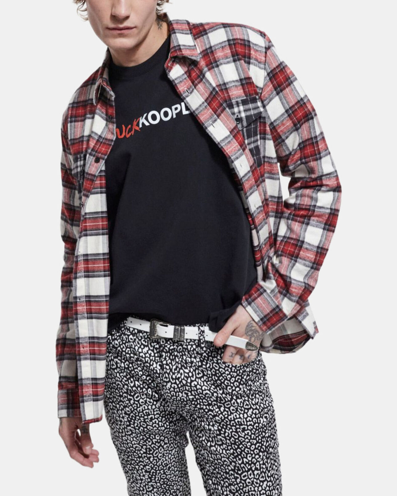 The Kooples MEN RED overshirt with classic collar and check motif