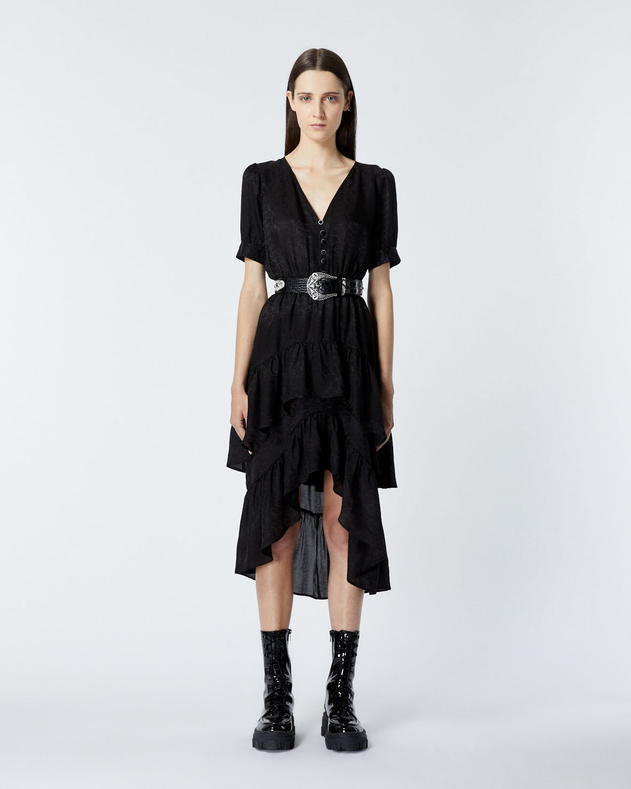 The Kooples DAMEN BLACK schwarzes langes kleid mit knöpfen