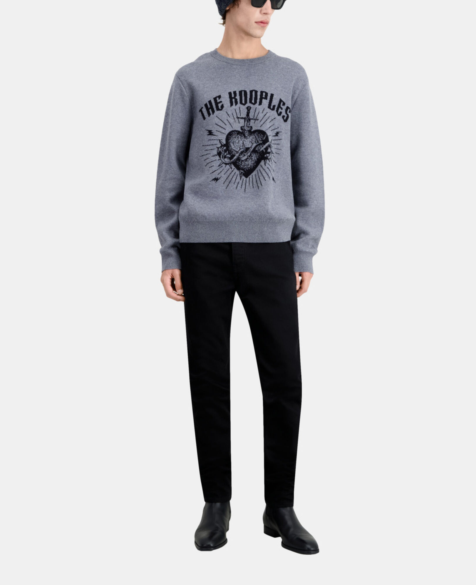 The Kooples HERREN ANTHRACITE / BLACK grauer pullover mit motiv und sternen