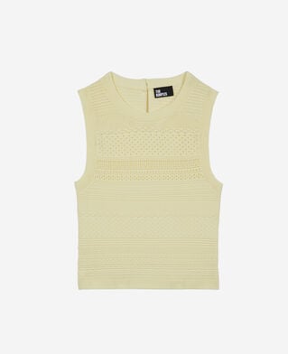 The Kooples F BRIGHT YELLOW short light yellow openwork knit top