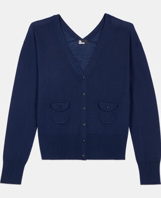 The Kooples WOMEN NAVY navy blue wool cardigan