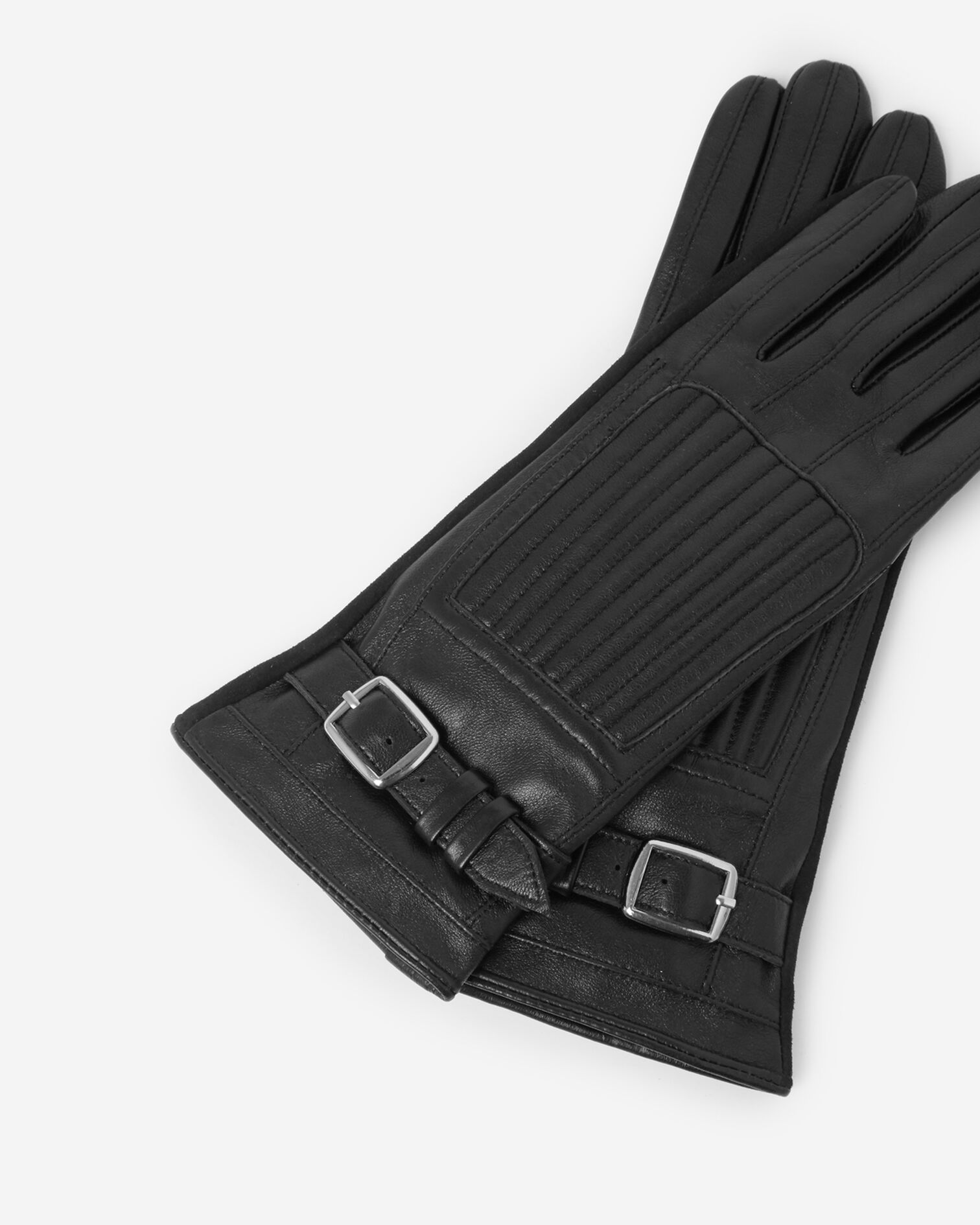Schwarze Lederhandschuhe mit Schnalle, BLACK, hi-res image number null