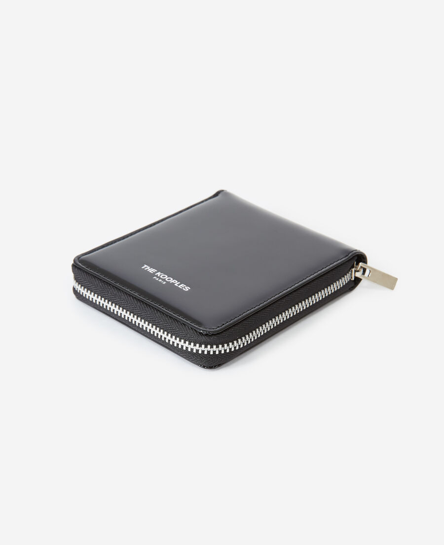 black leather wallet with silver zip