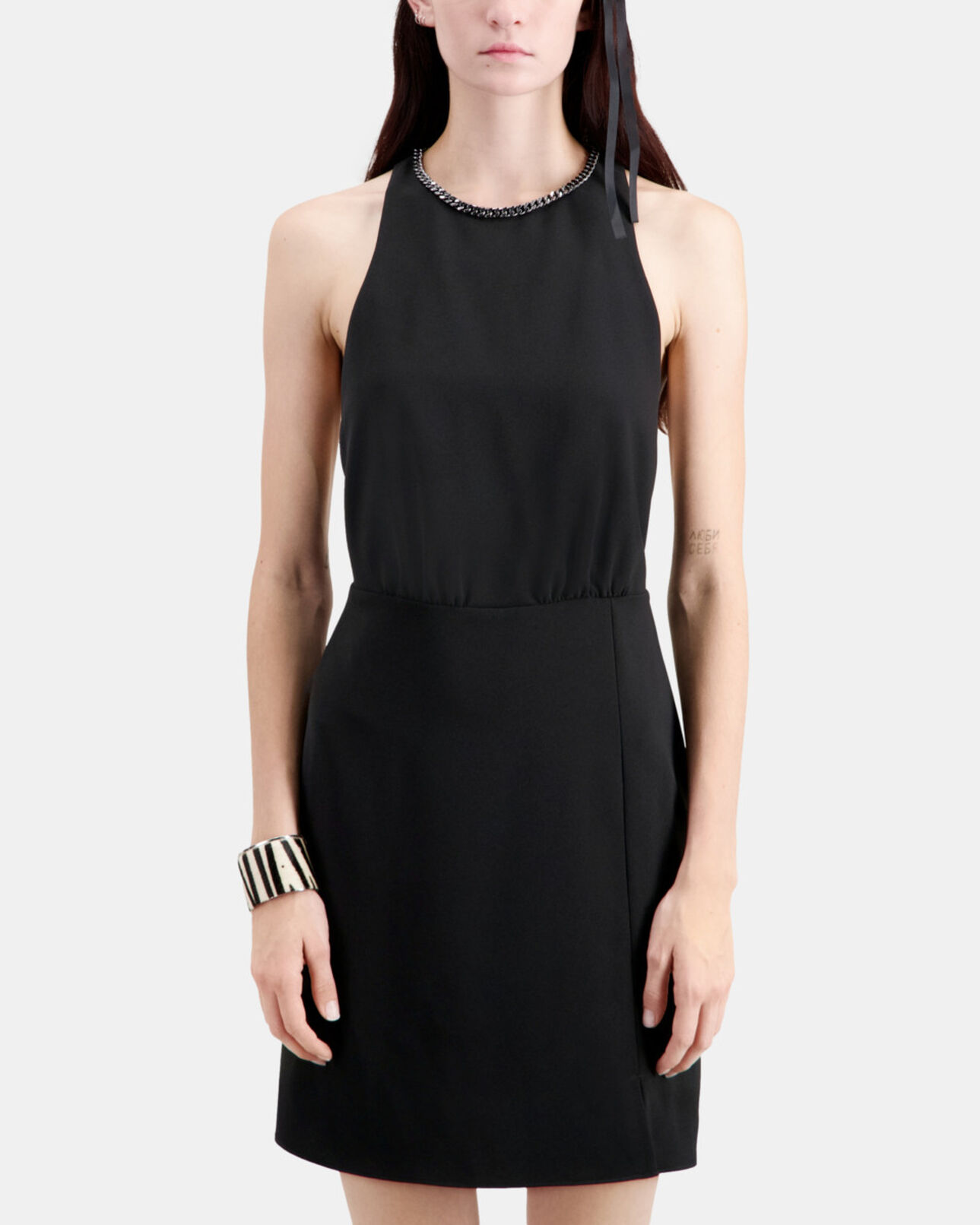 The Kooples WOMEN BLACK short black crepe dress