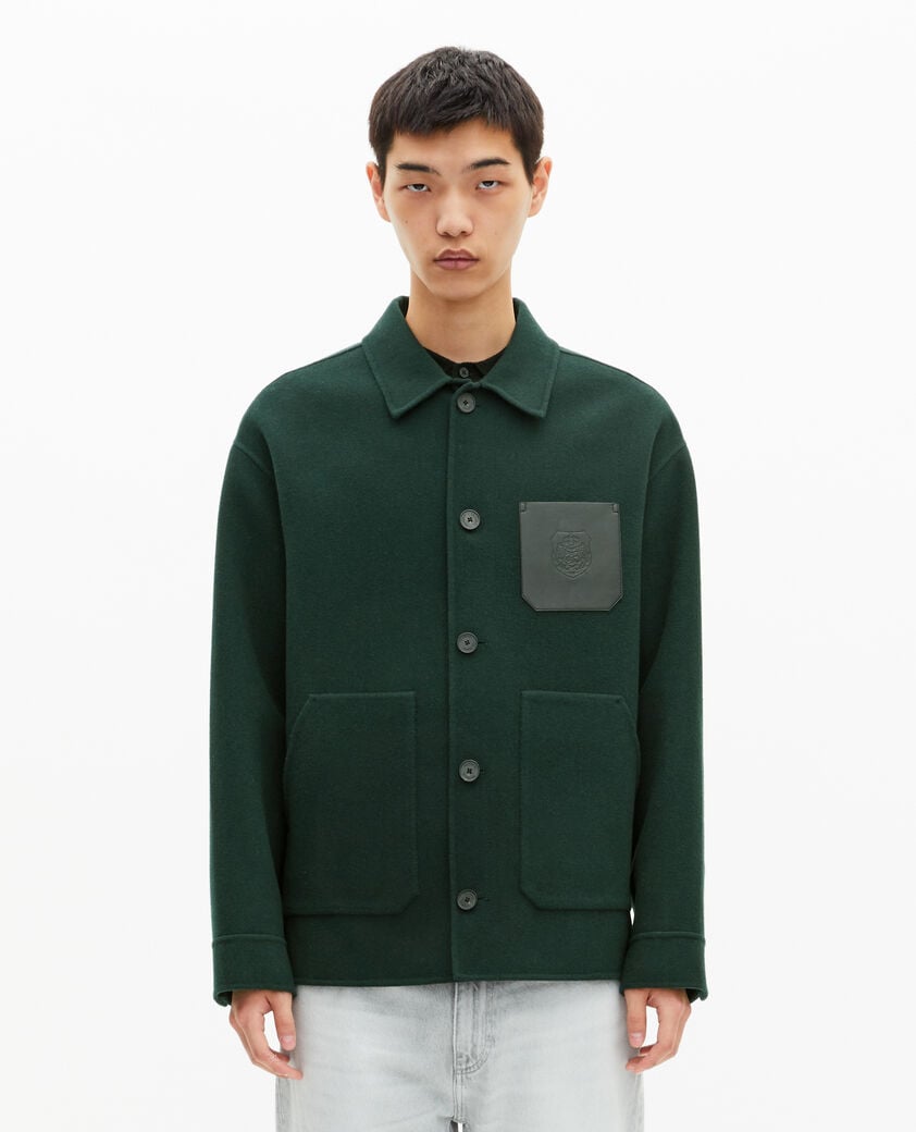 The Kooples HOMBRE BOTTLE GREEN sobrecamisa de lana verde oscuro