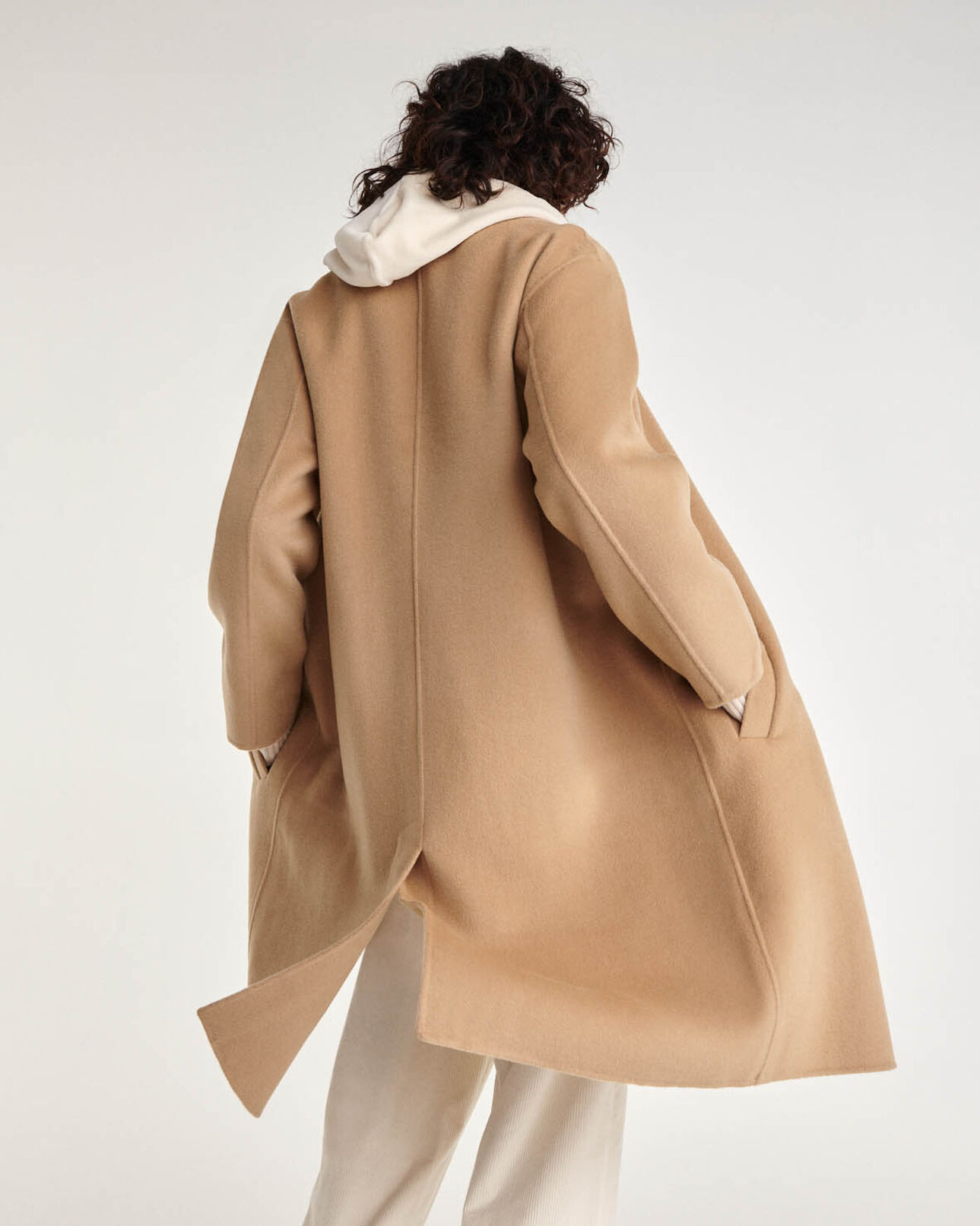 The Kooples WOMEN CAMEL double-faced button-up camel wool coat