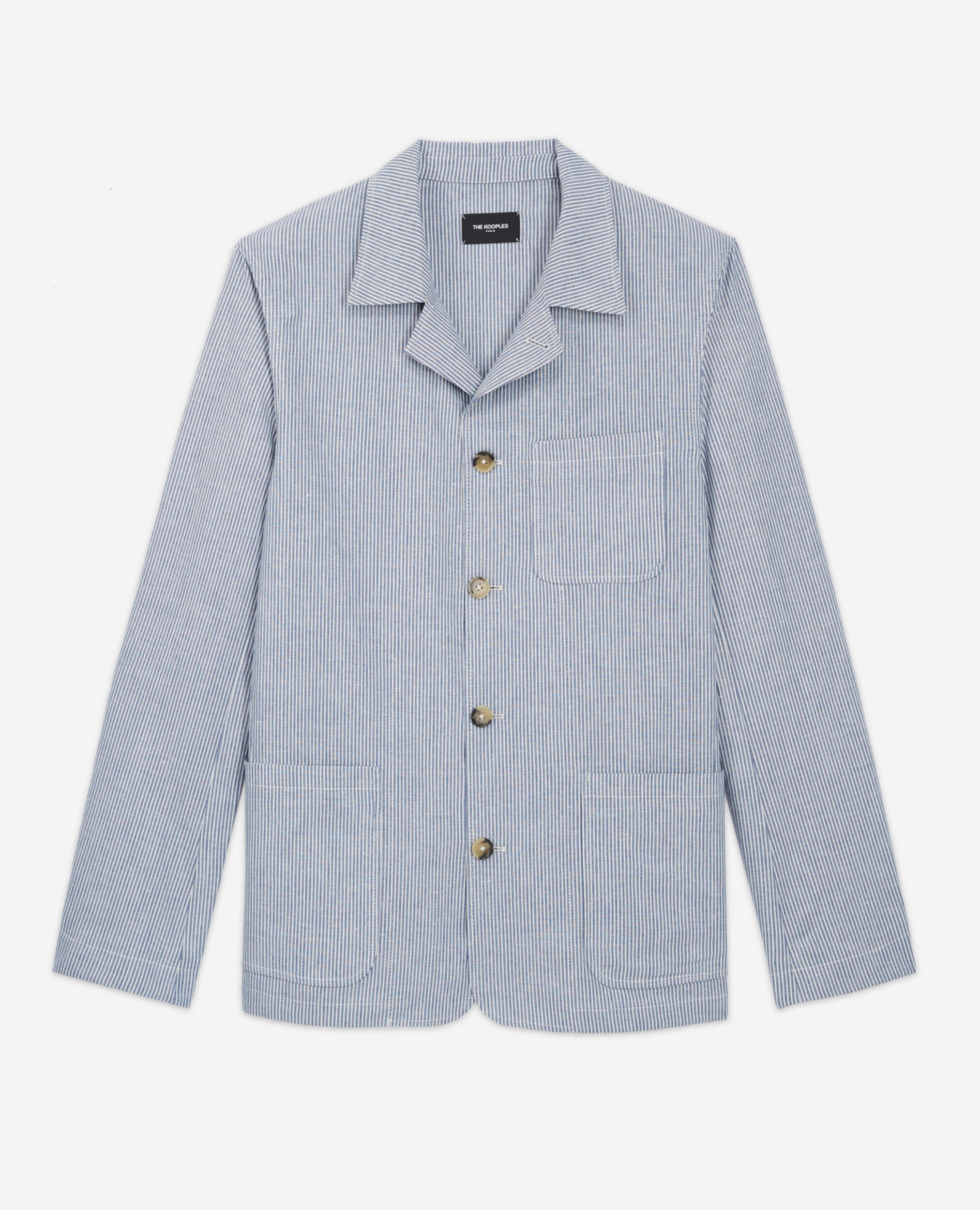 Blaue elegante Jacke mit gestreiften Taschen, BLUE WHITE, hi-res image number null