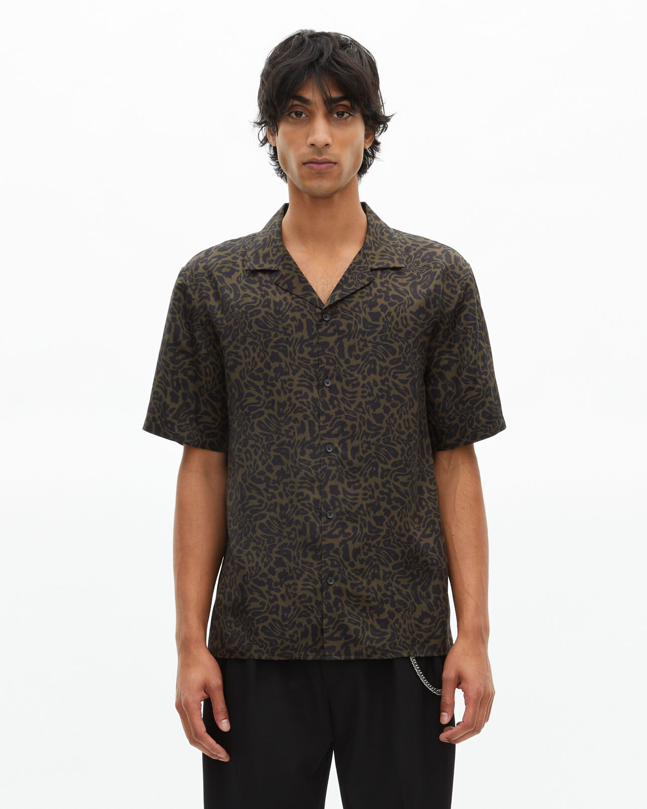 The Kooples H BLACK KAKI short-sleeved khaki leopard print shirt
