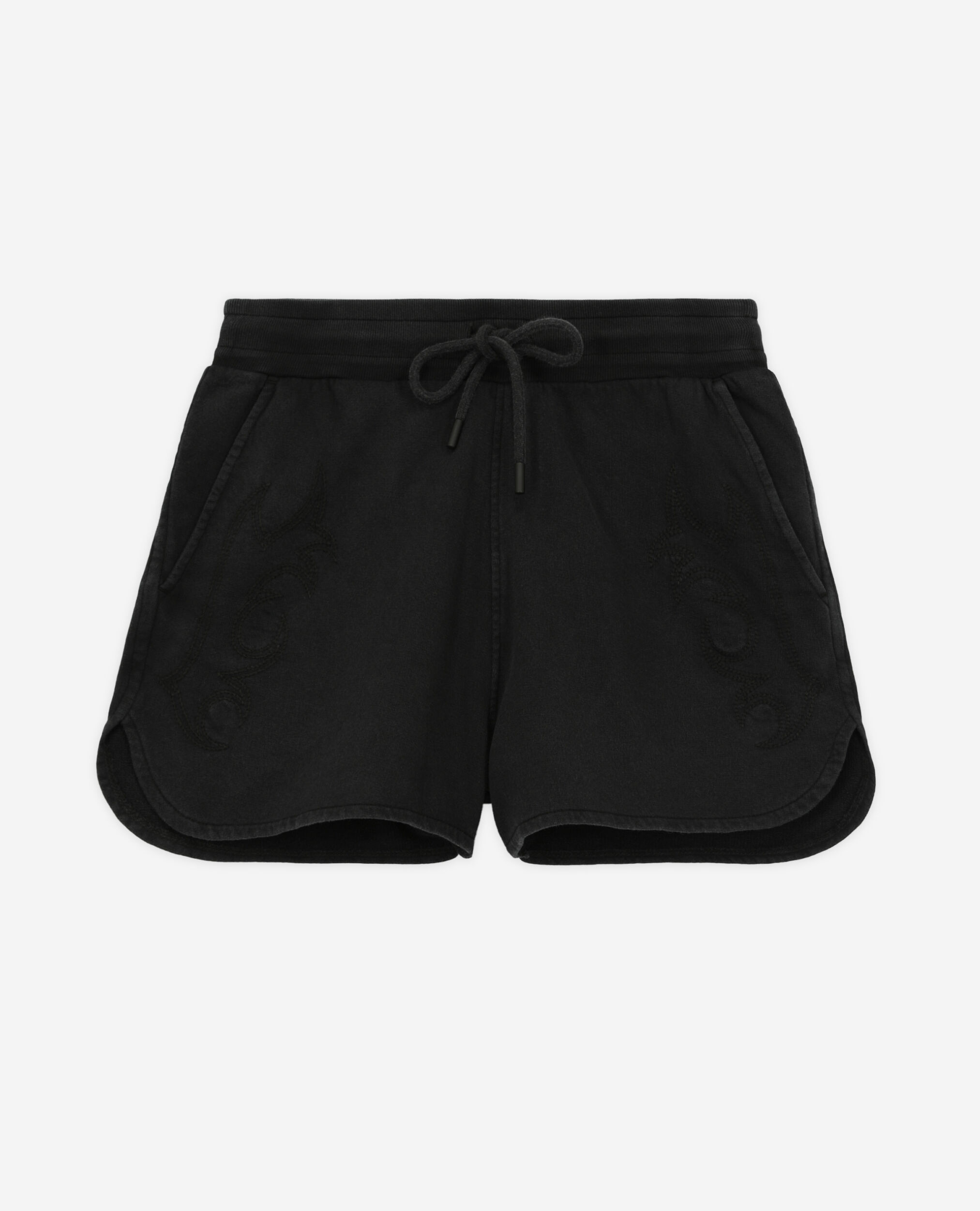 Schwarze Shorts aus Molton mit Stickereien, BLACK WASHED, hi-res image number null