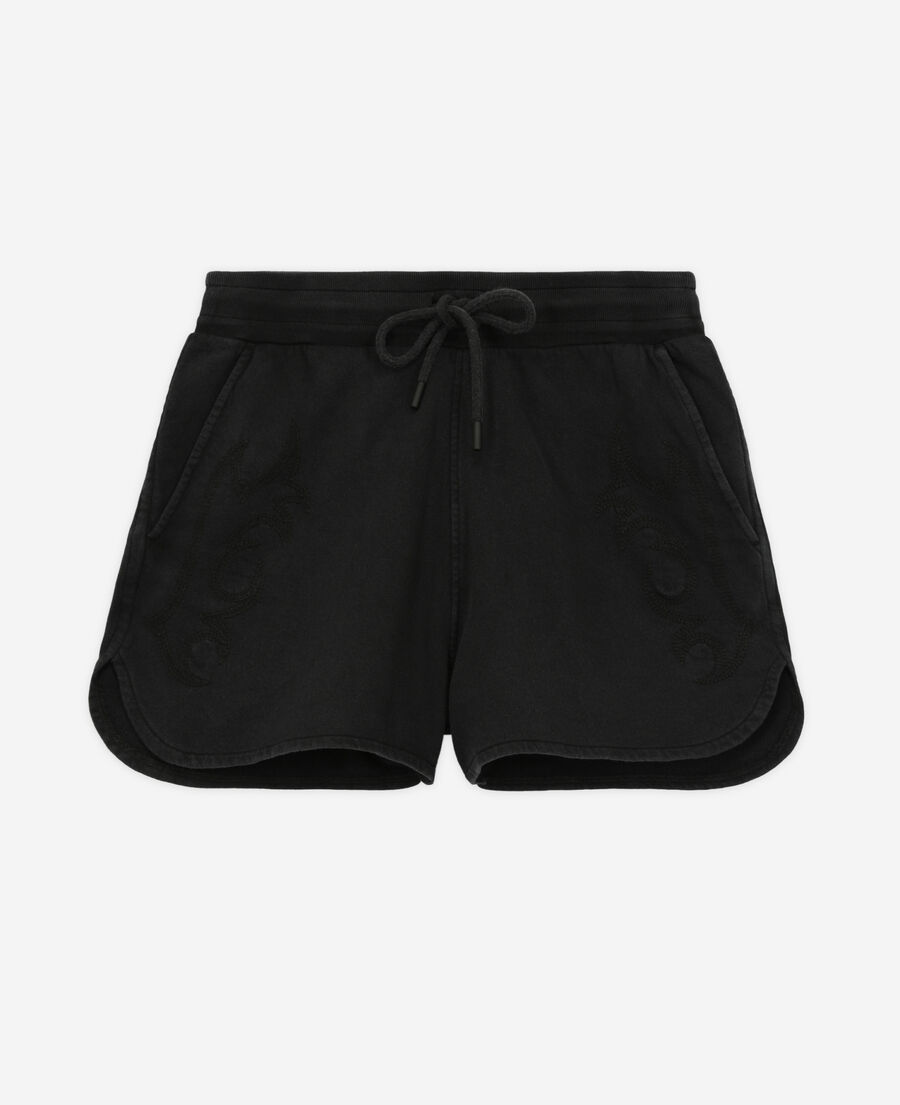 schwarze shorts aus molton mit stickereien