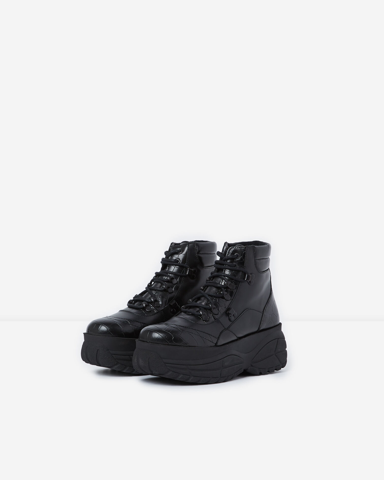 Black leather ankle boots with platform heel, BLACK, hi-res image number null