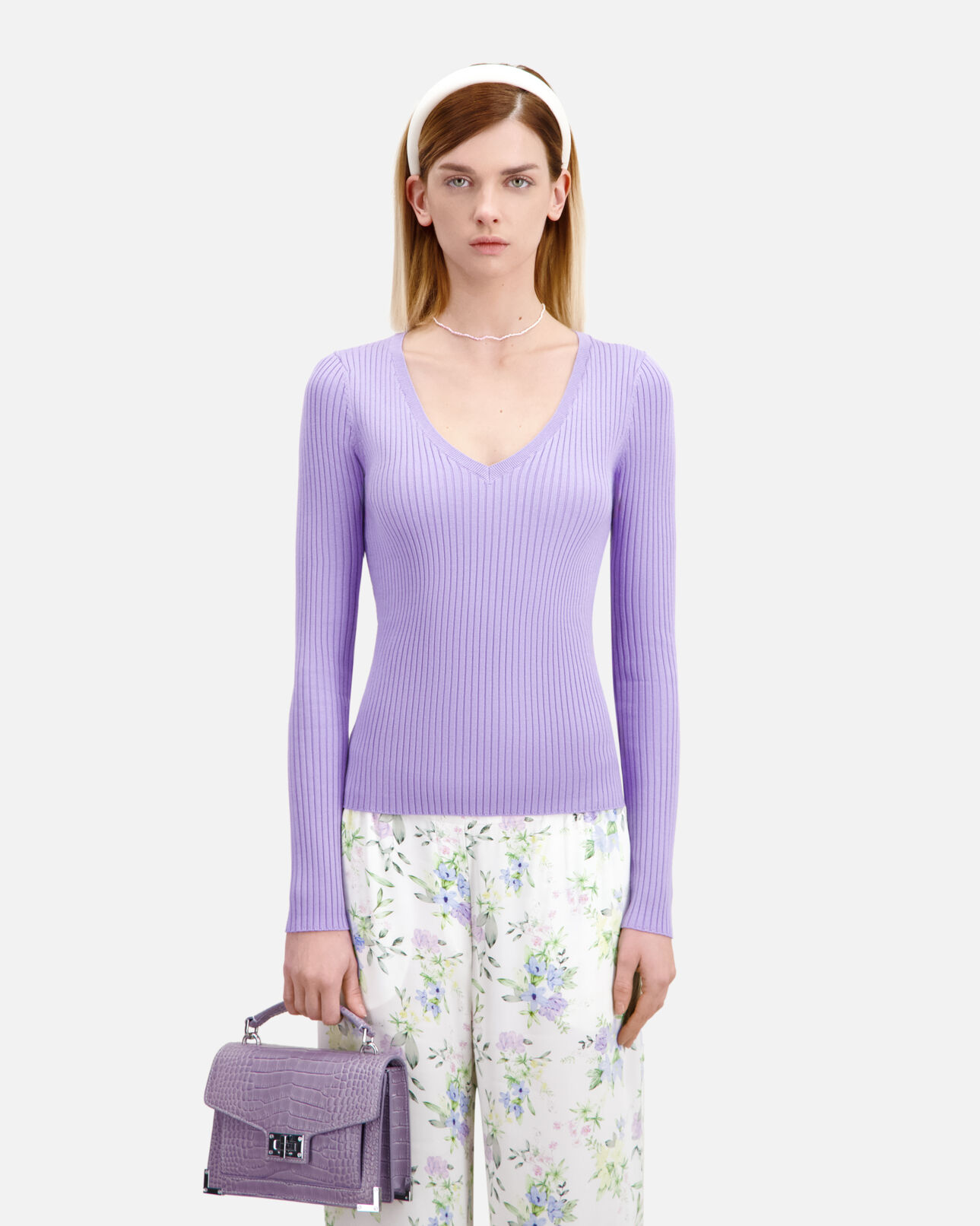 The Kooples WOMEN LIGHT PURPLE lilac ribbed knit sweater