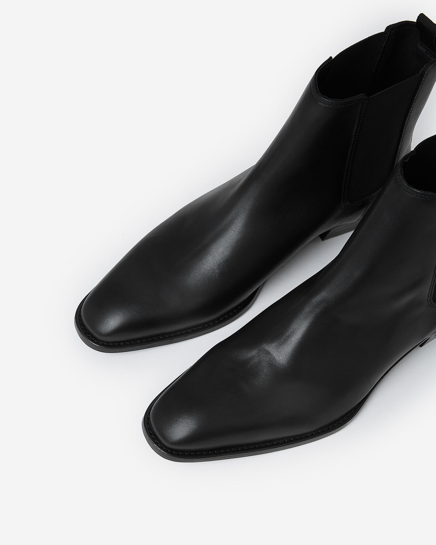 Flat black leather chelsea boots, BLACK, hi-res image number null