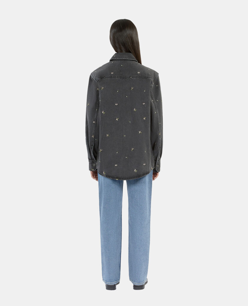 The Kooples WOMEN GREY grey denim overshirt with floral embroidery