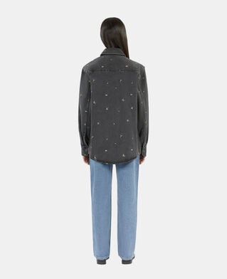 The Kooples WOMEN GREY grey denim overshirt with floral embroidery