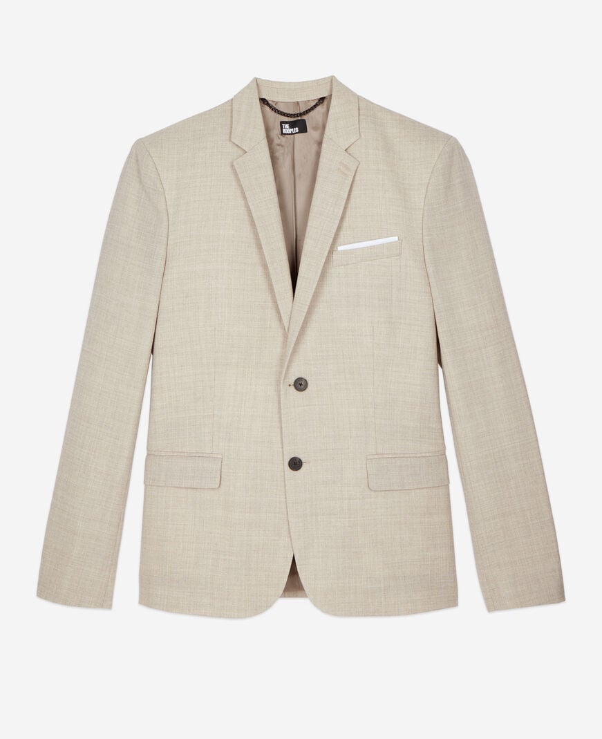 The Kooples HERREN BEIGE beigefarbene, schmal geschnittene anzugjacke aus wolle