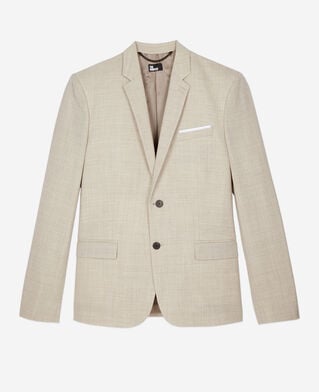 The Kooples HERREN BEIGE beigefarbene, schmal geschnittene anzugjacke aus wolle