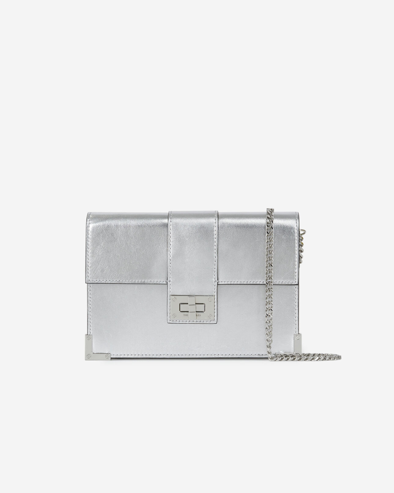 The Kooples FEMME SILVER pochette emily medium en cuir argenté