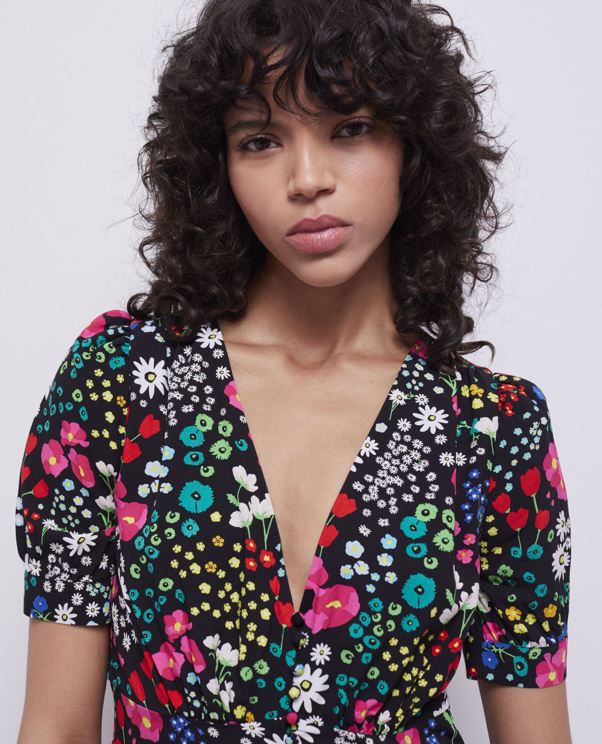 Short printed dress with buttoning The Kooples US