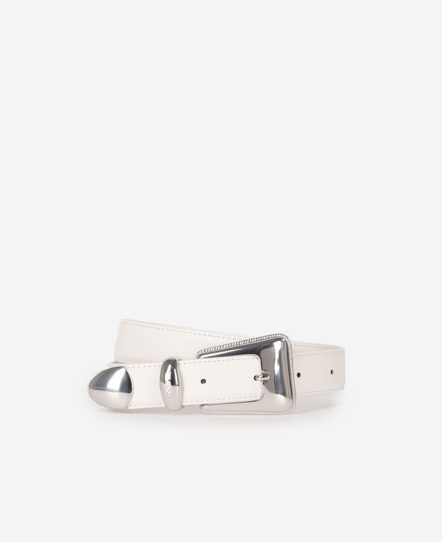The Kooples F BEIGE ECRU silver western buckle belt in ecru leather