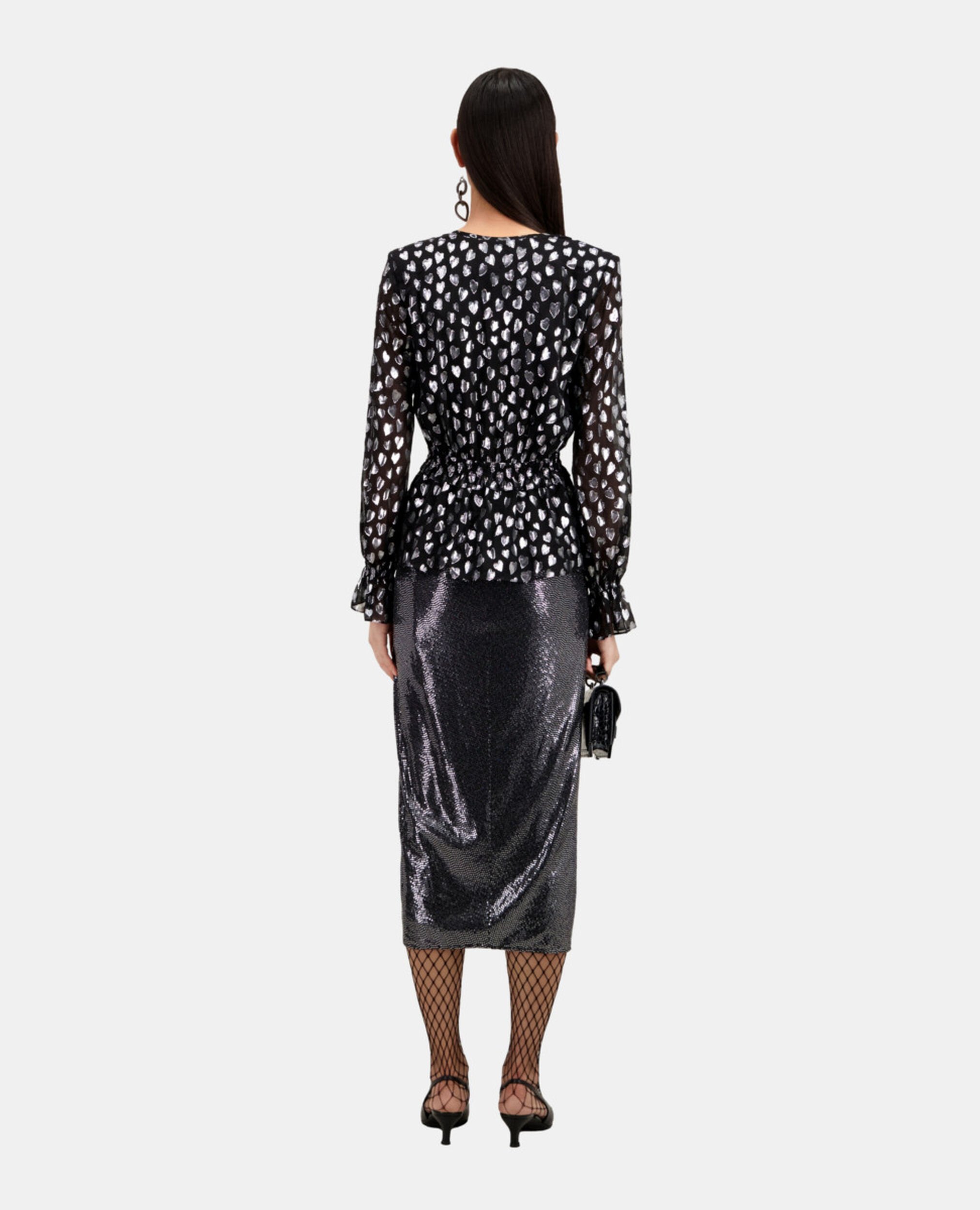 Top avec cœurs argentés noir, BLACK SILVER, hi-res image number null