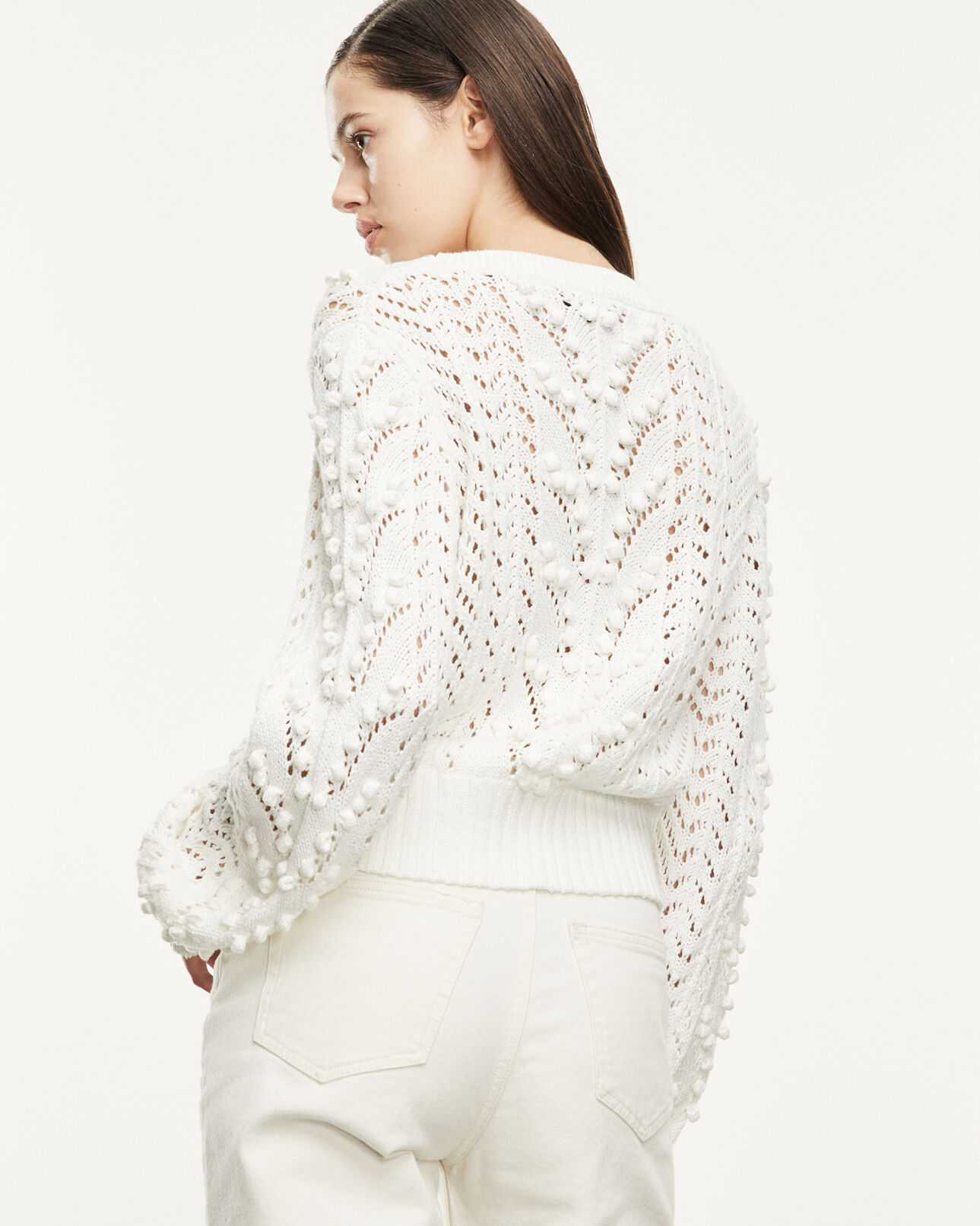 The Kooples FEMME ECRU cardigan coton écru à torsades