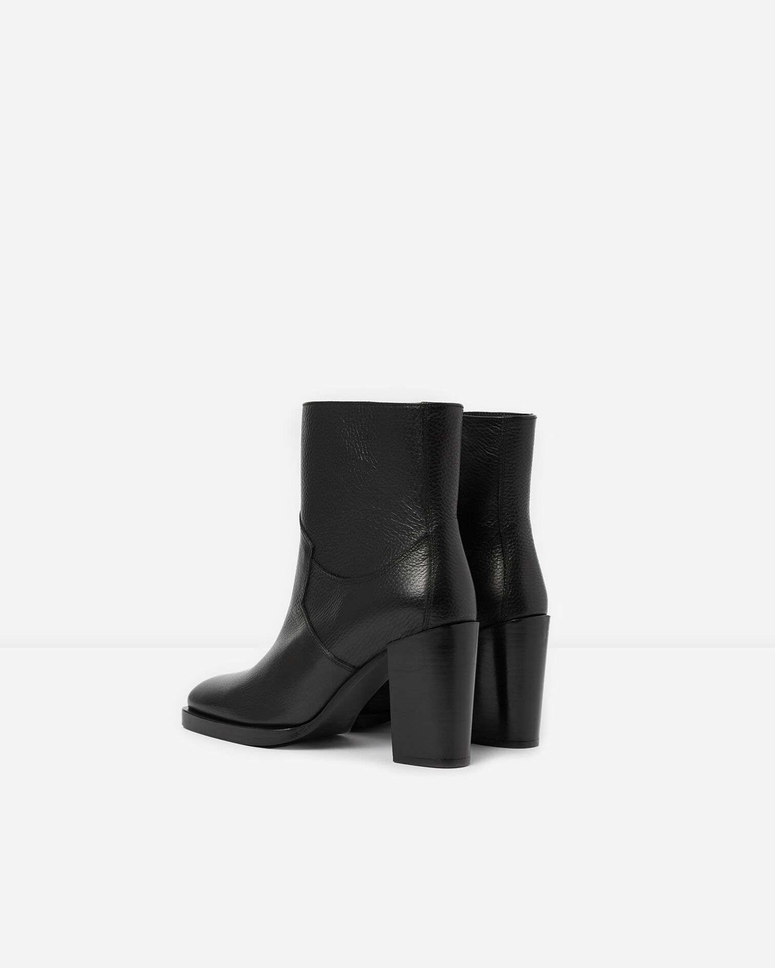 Square black leather ankle boots, BLACK, hi-res image number null