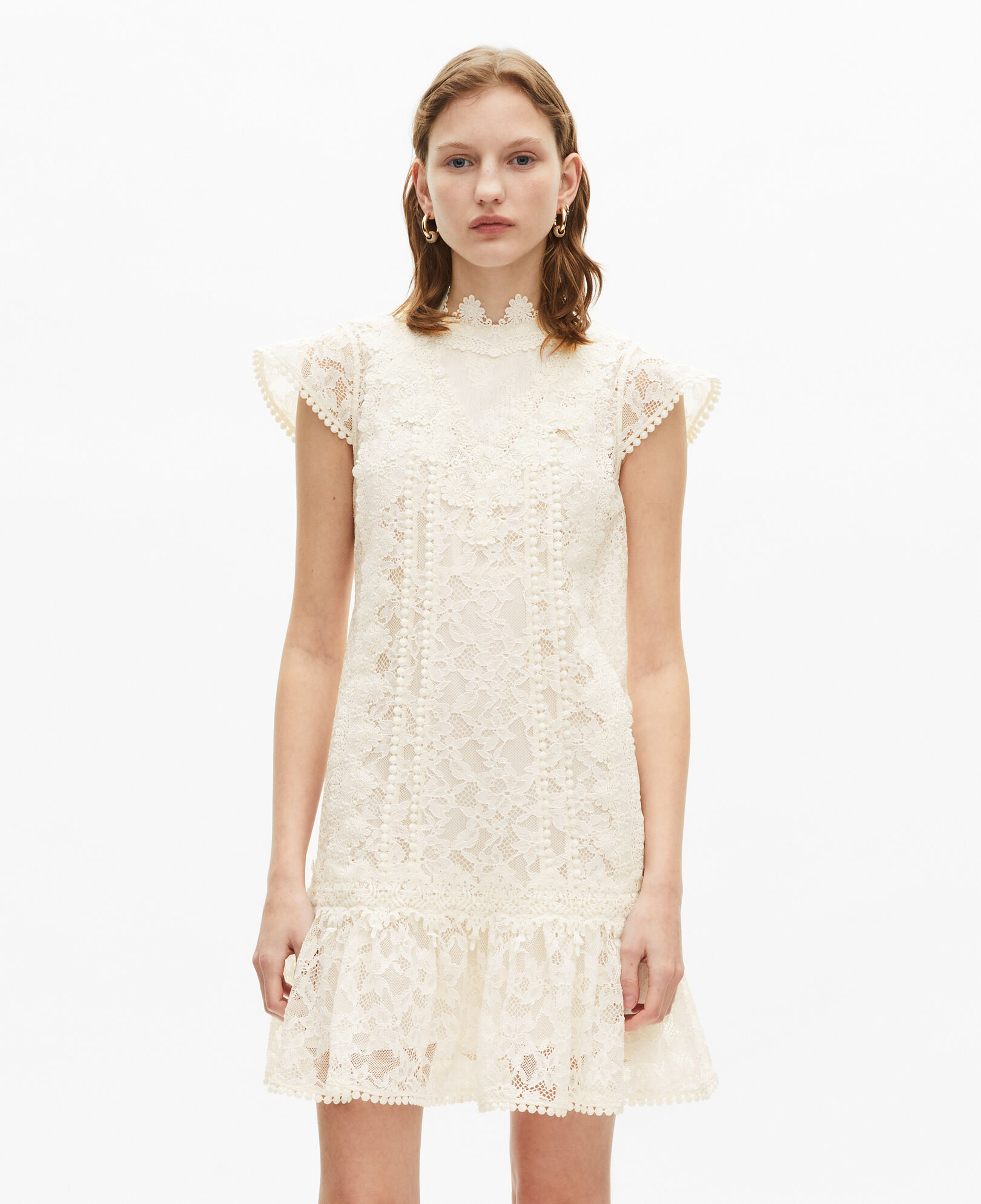 The Kooples WOMEN ECRU short ecru lace dress