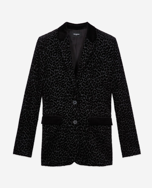 veste de costume en velours léopard noire