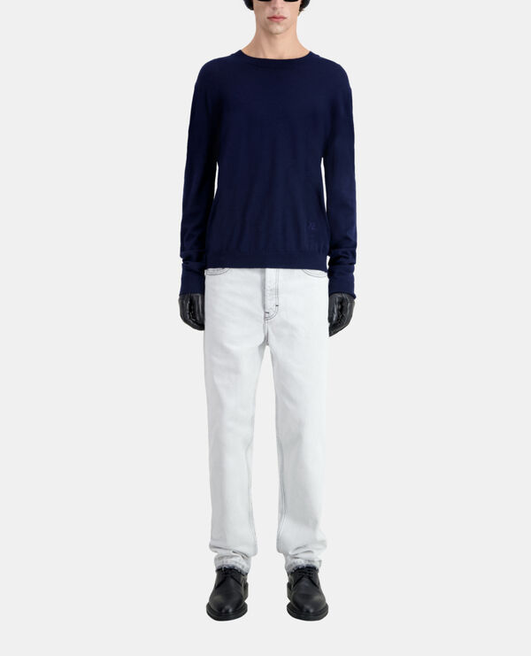 pull bleu marine en laine mérinos