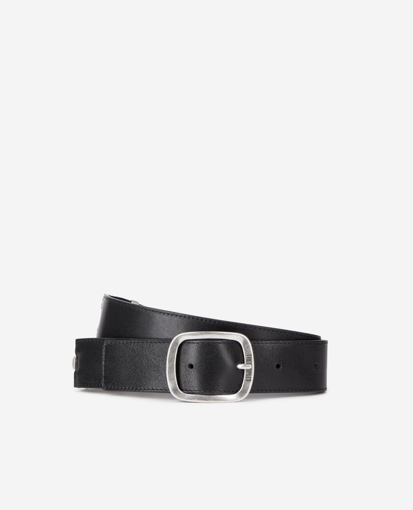 The Kooples MEN BLACK black leather belt with metallic inserts
