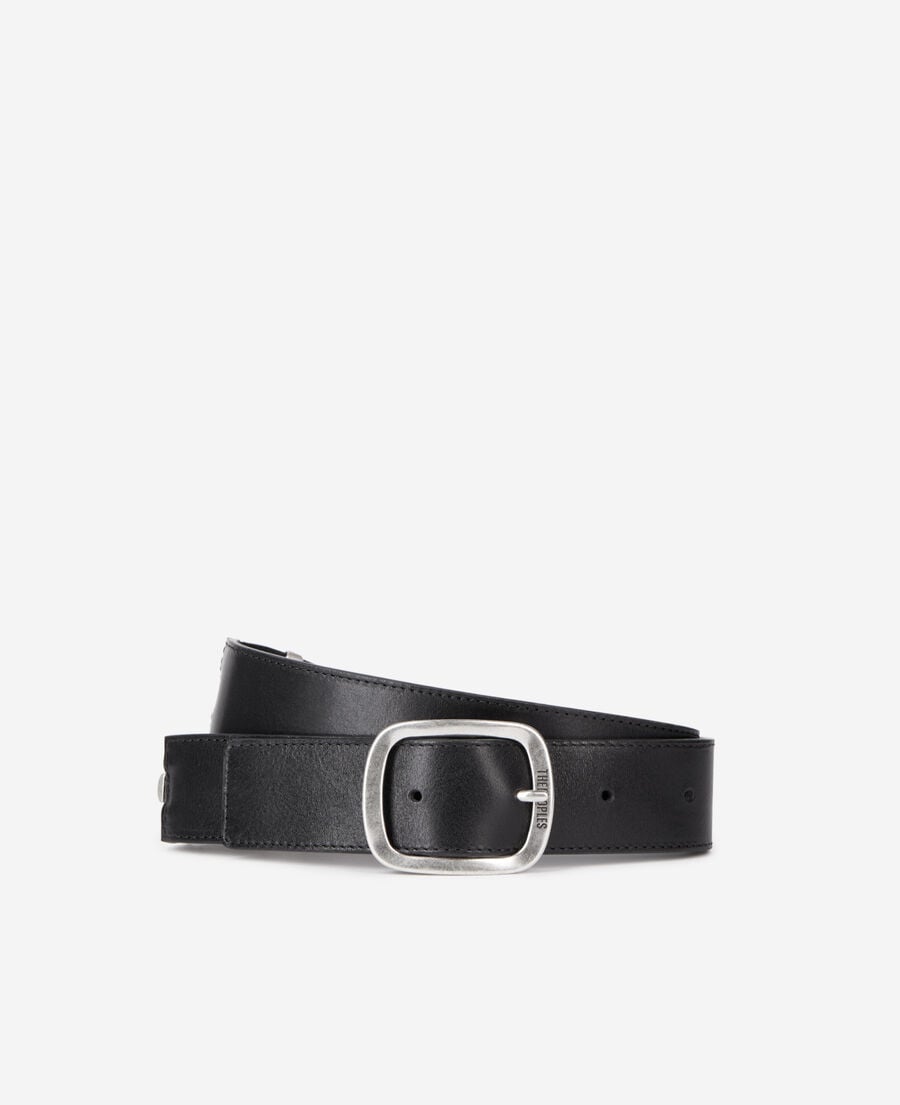 The Kooples MEN BLACK black leather belt with metallic inserts