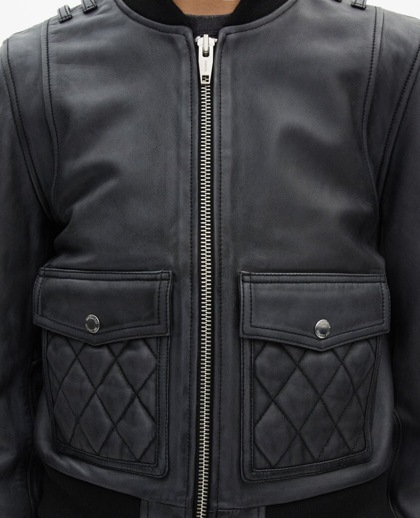 The Kooples F BLACK WASHED black vintage effect leather jacket