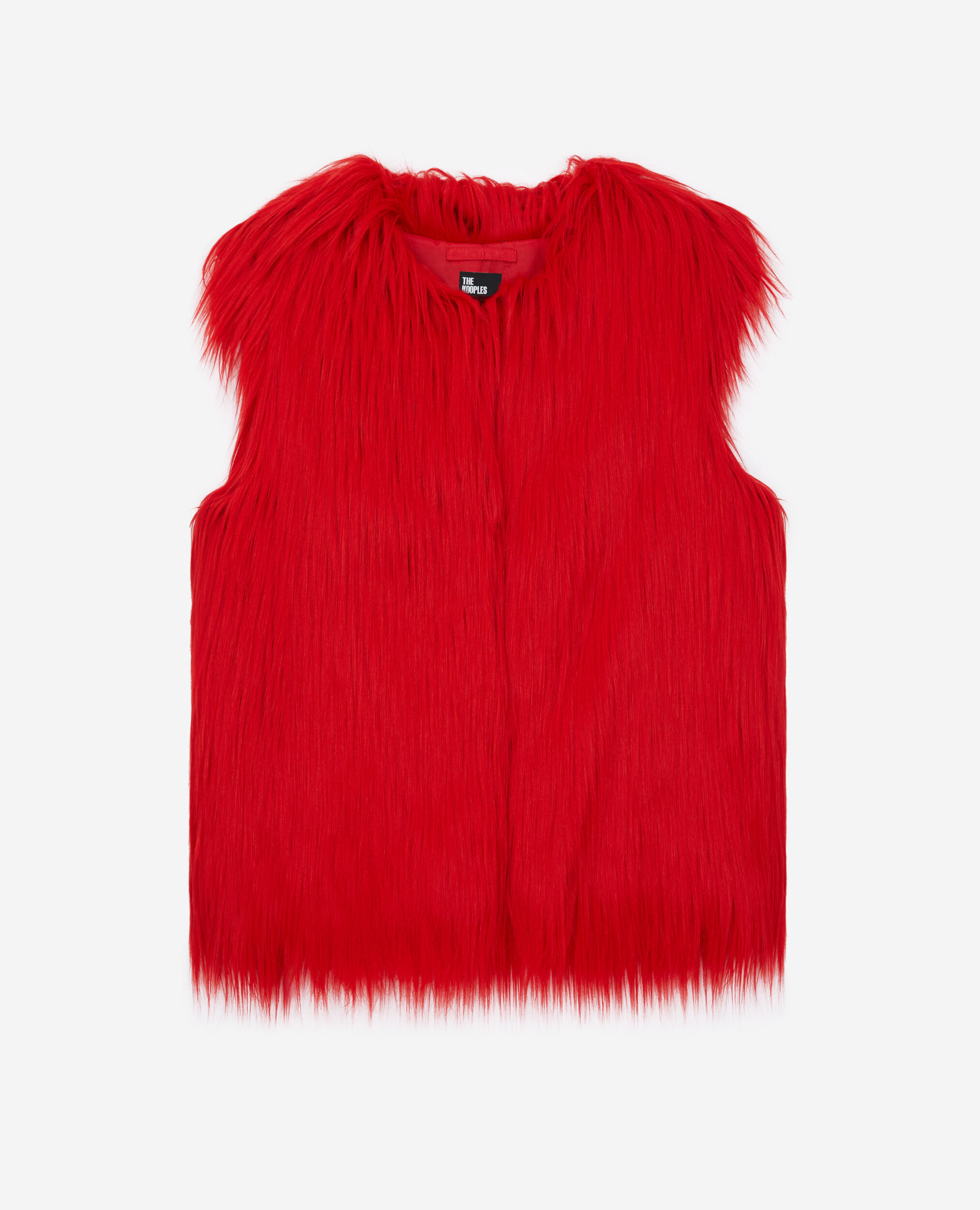 Red faux fur coat, DARK RED, hi-res image number null