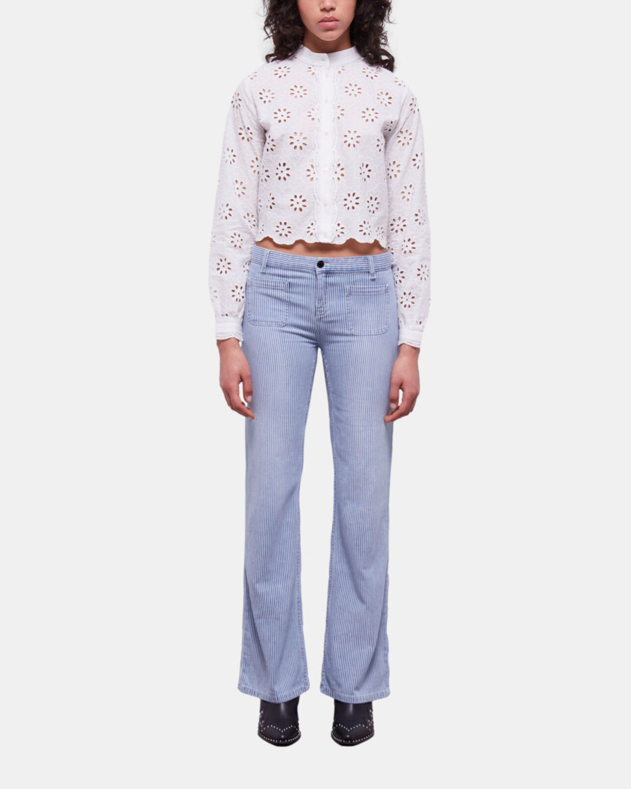 The Kooples FEMME WHITE chemise courte blanche en broderie anglaise