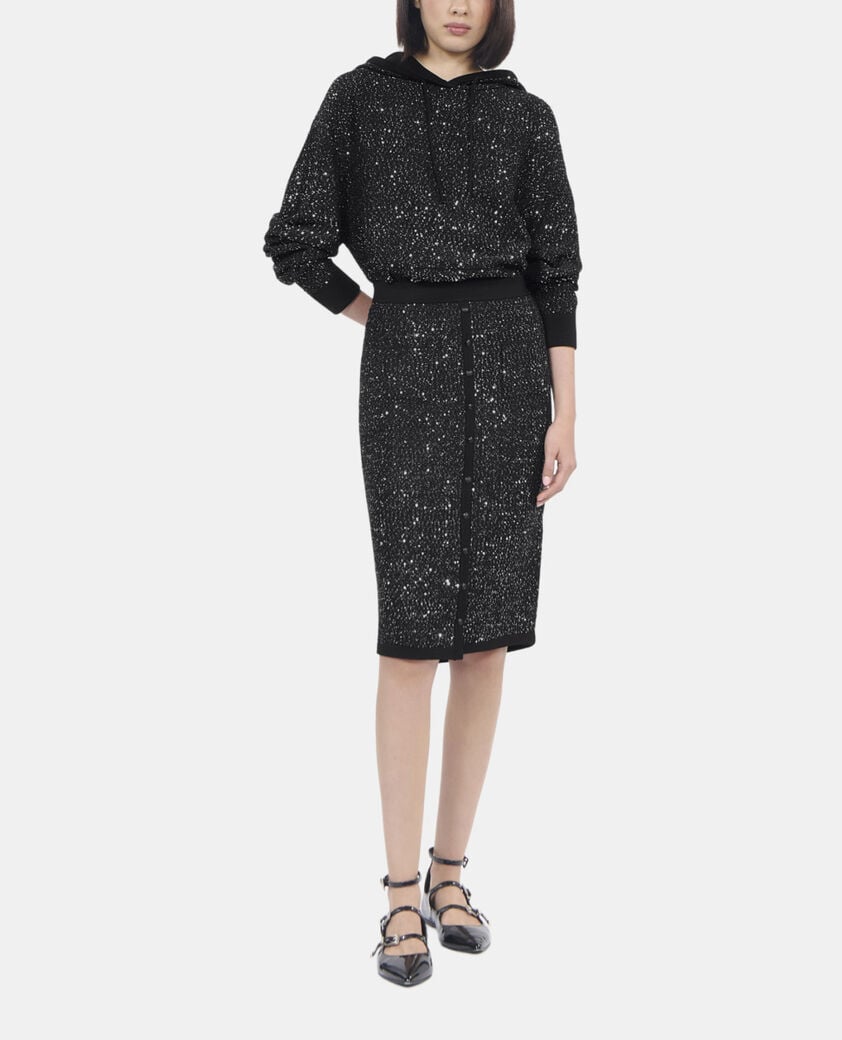 The Kooples DAMEN BLACK halblanger, schwarzer rock mit pailletten