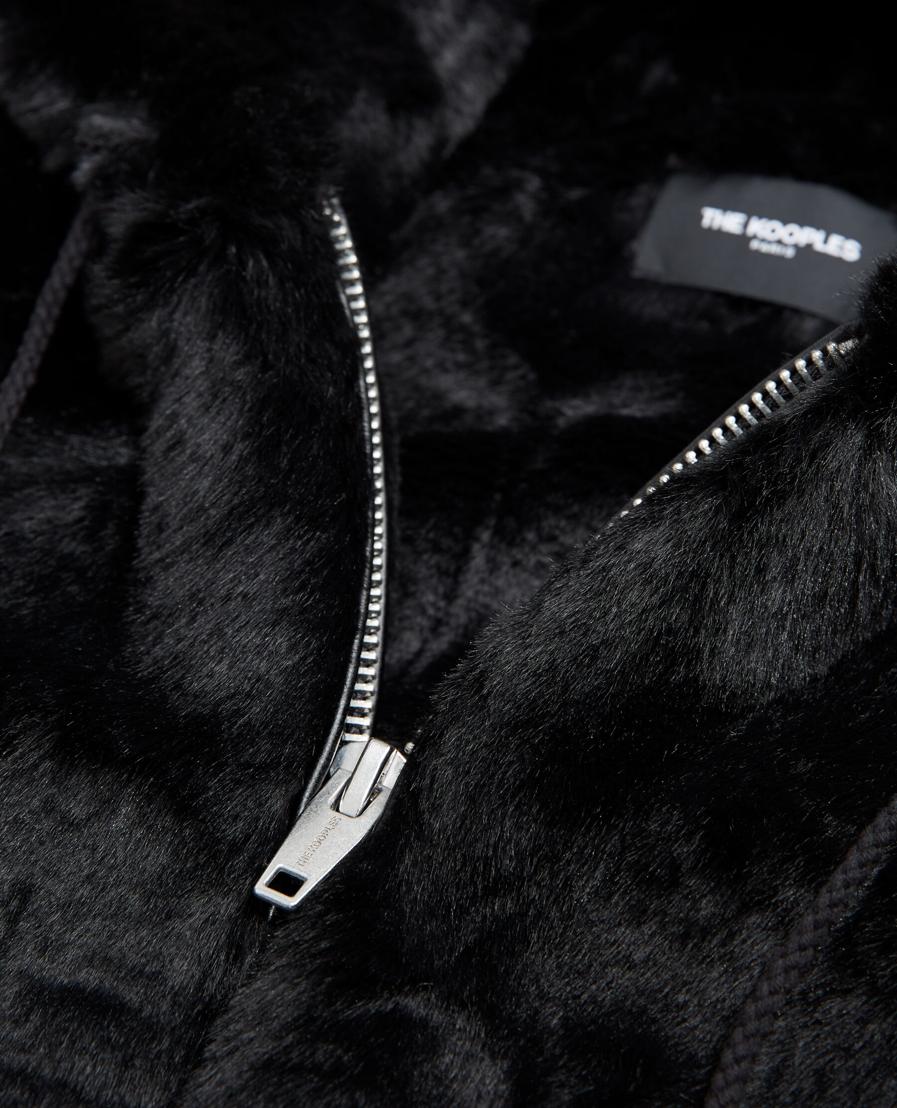 Black faux fur coat with reversible hood