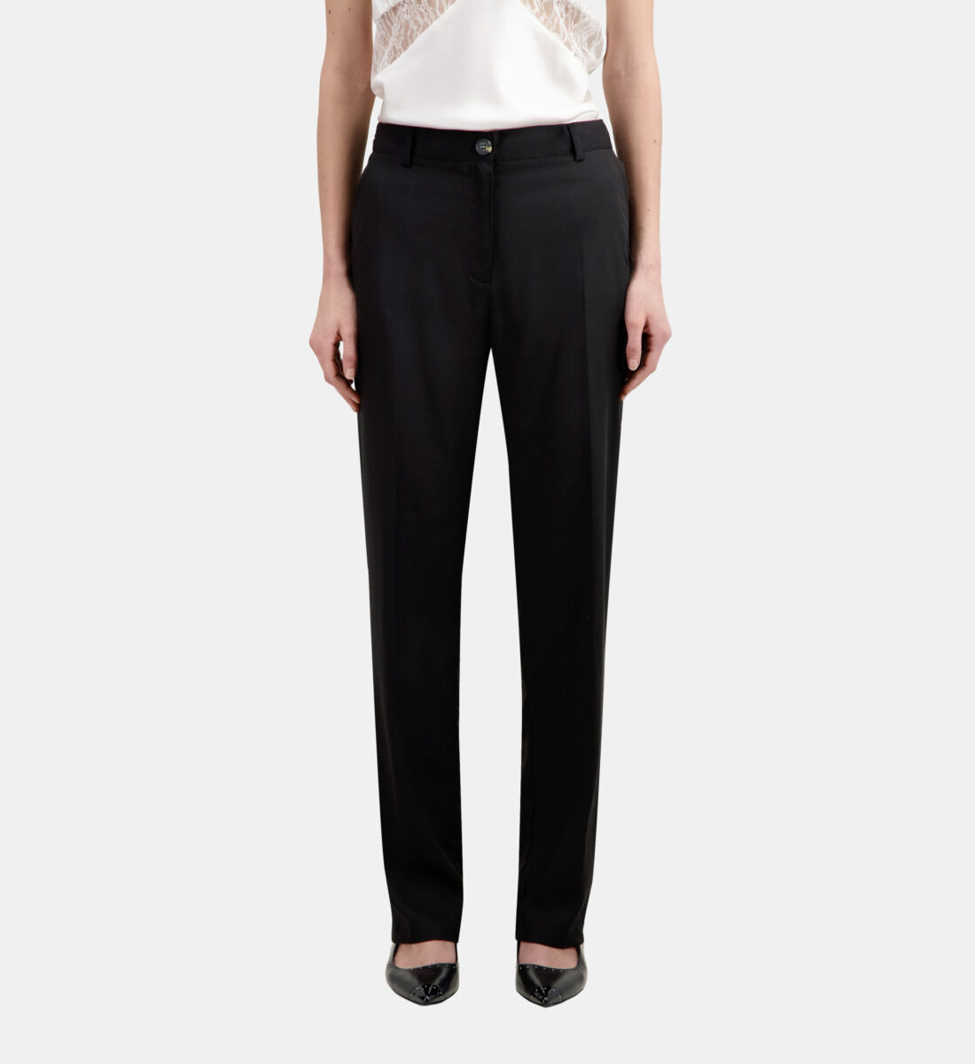Black tencel military-style pants