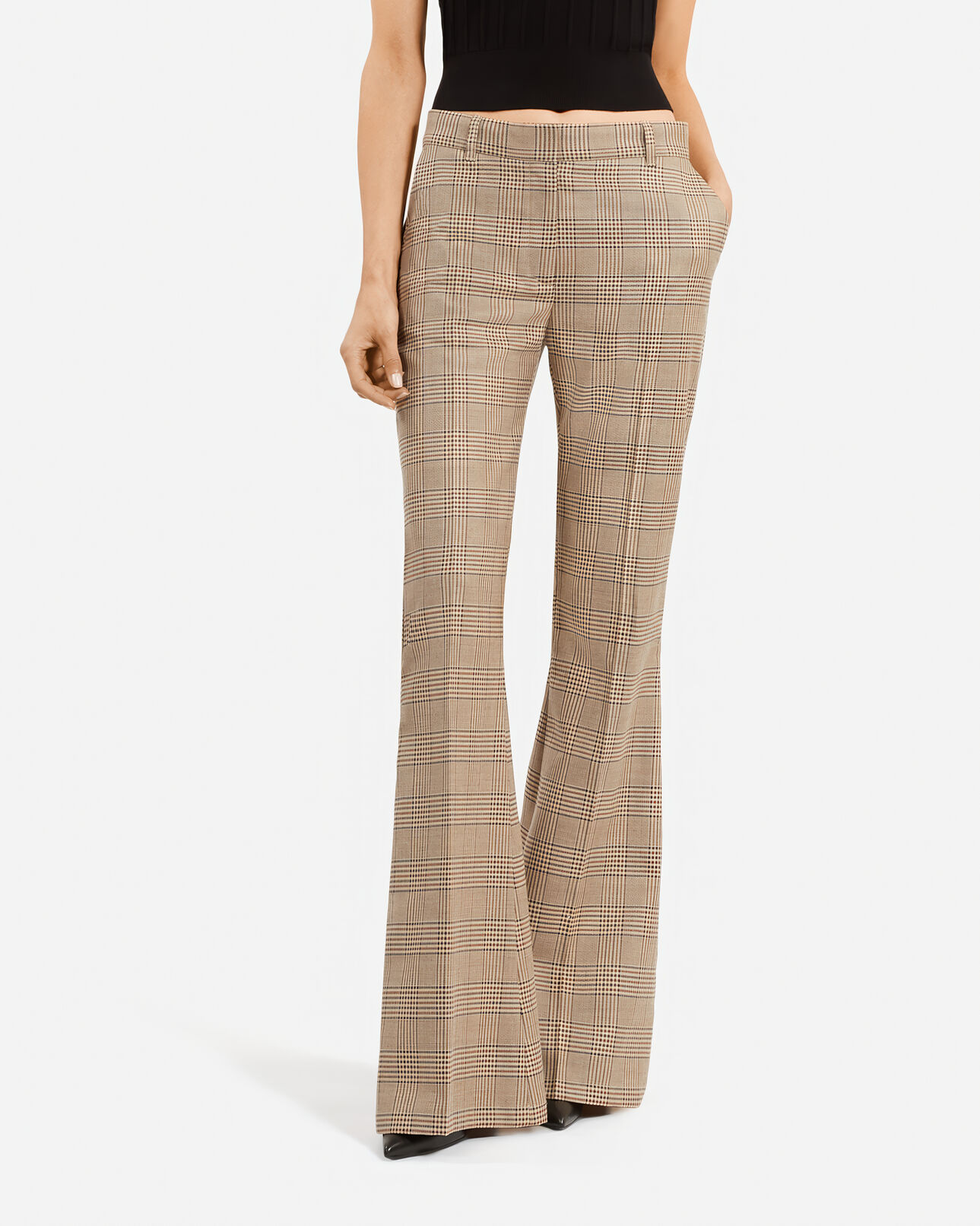 The Kooples FEMME BEIGE-BROWN pantalon flare en laine prince de galles