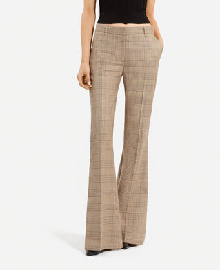 The Kooples WOMEN BEIGE-BROWN prince of wales wool flare pants