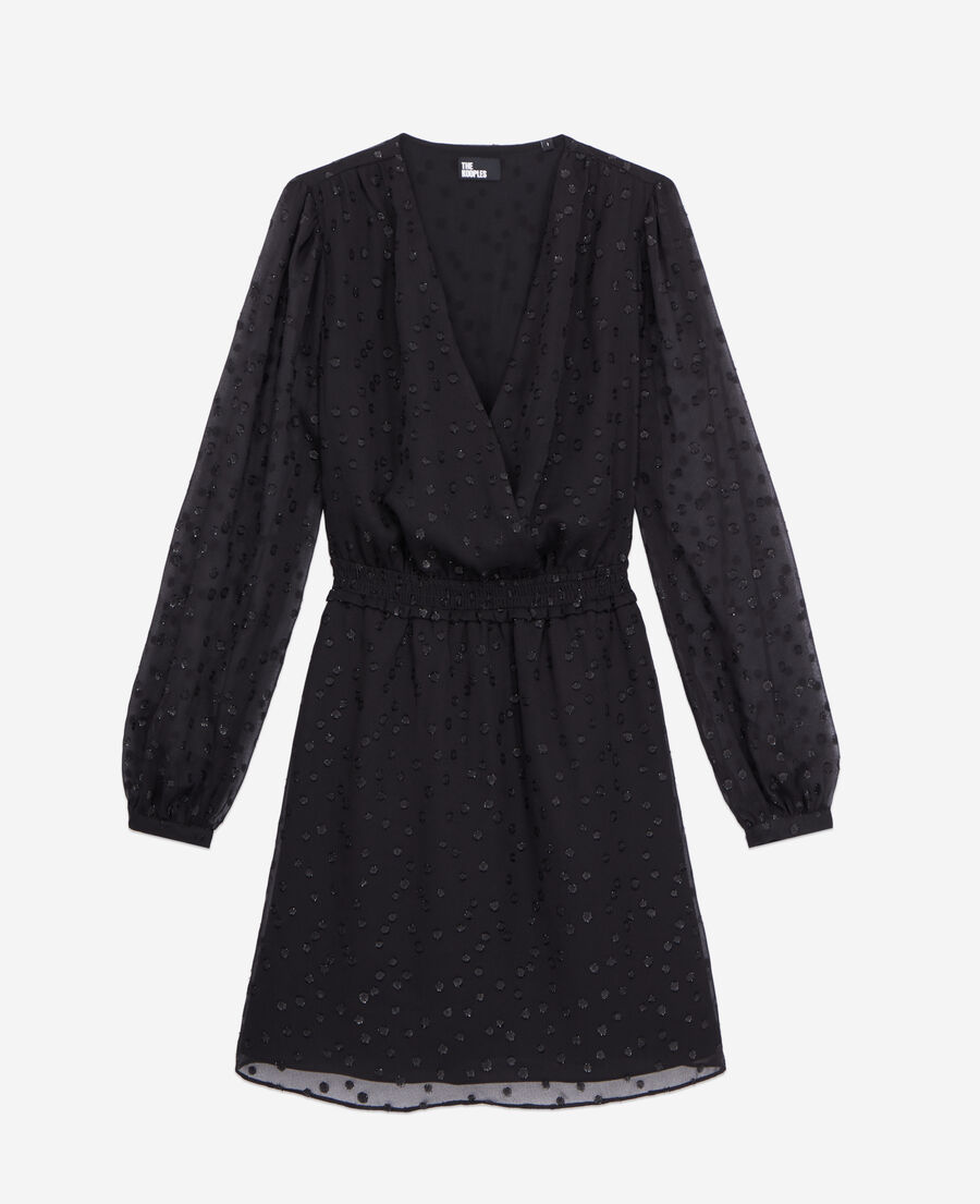 short black dress with silver polka dots