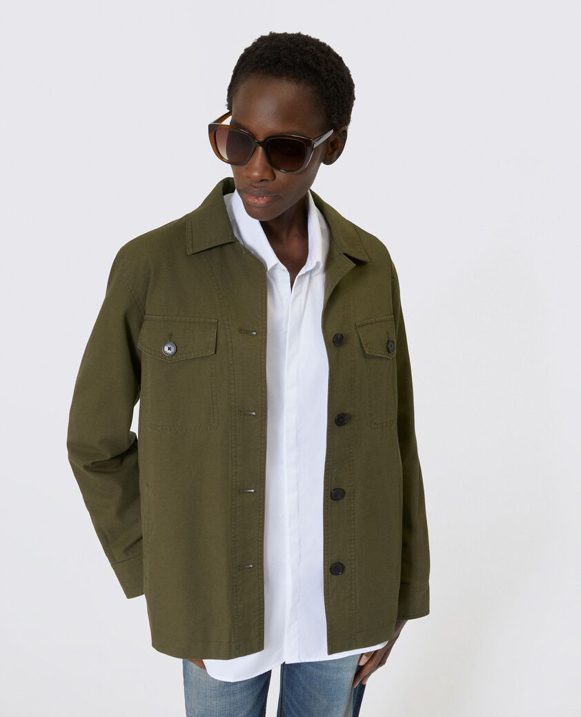 The Kooples WOMEN KAKI embroidered back jacket in khaki cotton