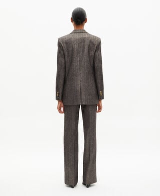 The Kooples FEMME BLACK veste tailleur à chevrons lurex dorée et noire