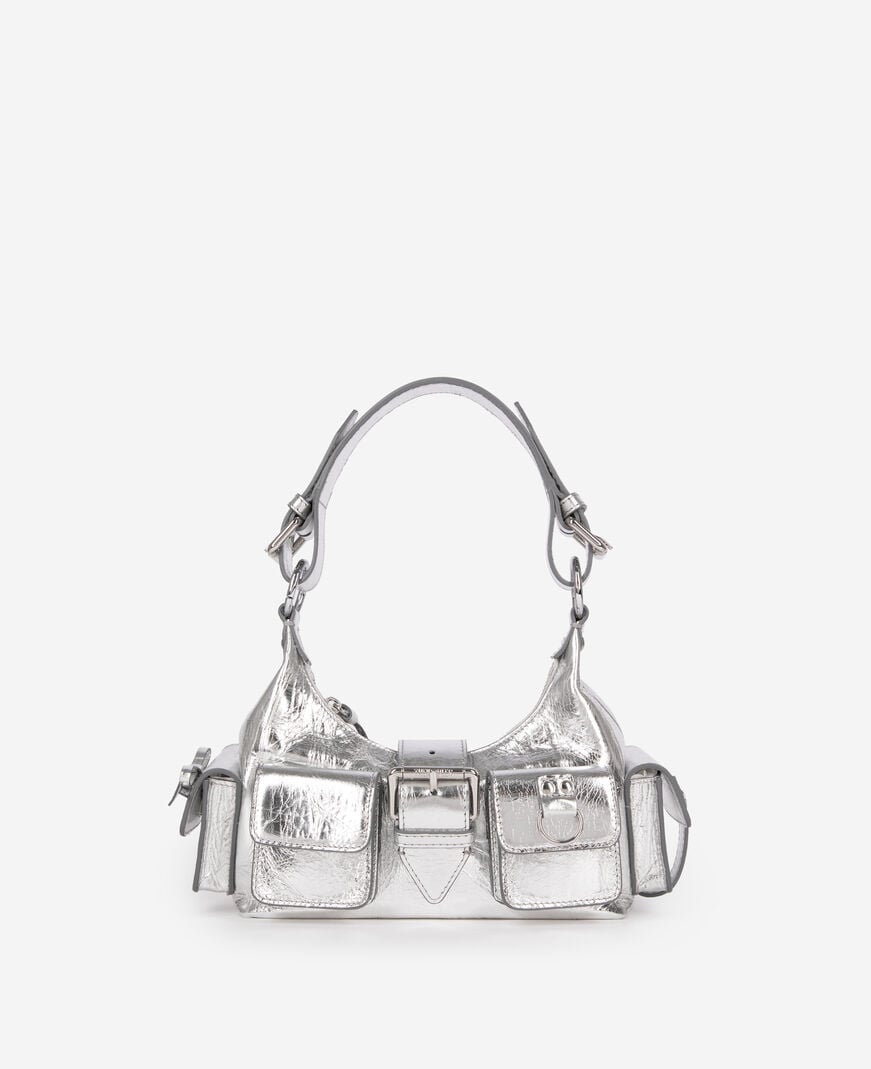 The Kooples WOMEN SILVER amelia small bag in silver crackle leather