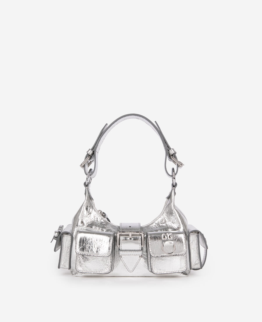 The Kooples WOMEN SILVER amelia small bag in silver crackle leather