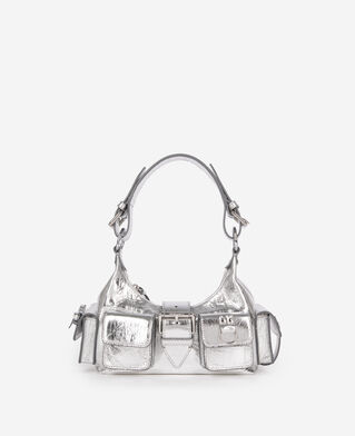 The Kooples WOMEN SILVER amelia small bag in silver crackle leather